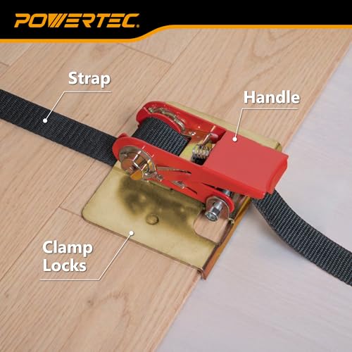 Image of POWERTEC Wood Flooring Strap Clamp, Flooring Installation Clamp with 13ft Nylon Strap, 220 lbs Clamping Force, Fits Laminate, Tongue & Groove, Hardwood Floors, Durable Metal, 2PK (71102-P2)