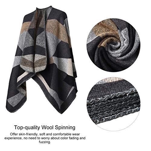 VBG VBIGER Women Winter Scarf Wrap Reversible Oversized Poncho Cape Cardigan Knitted Coat - Thumbnail 4