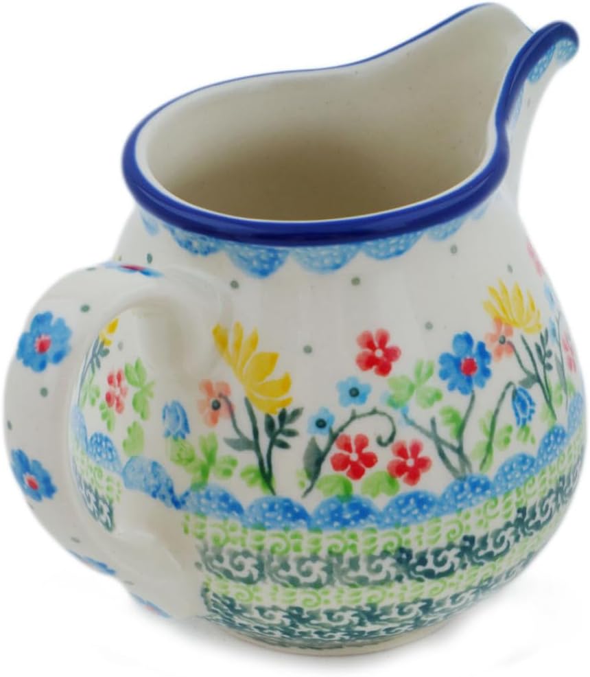 Polmedia Polish Pottery Creamer UNIKAT - Spring Sights Pattern Handmade in Boleslawiec Poland by Ceramika Artystyczna + Certificate of Authenticity