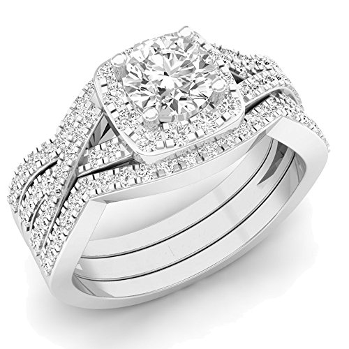 Dazzlingrock Collection 2.05 Cttw 14K Solid Gold Round Cubic Zirconia Engagement Ring With Band Set 2 CT