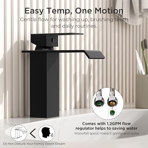 FORIOUS Bathroom Faucet Matte Black Modern Waterfall Bathroom Sink Faucet 1 or 3 Hole Single Handle with Deck Plate and Drain, Suitable for Vanity Rv Camper Commerical by FORIOUS - Used condition - Image 8