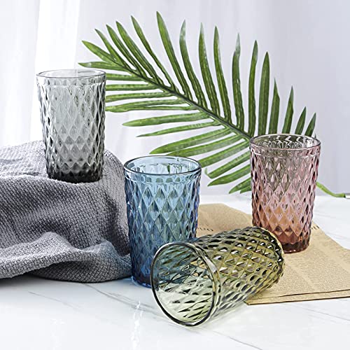 Bandesun Blue Drinking Glass Set Of 6 - Tumbler（12 Oz） Kitchen Glasses Diamond Glassware，For Water，Cocktail，Milk，Juice And Beverage. #TOP4