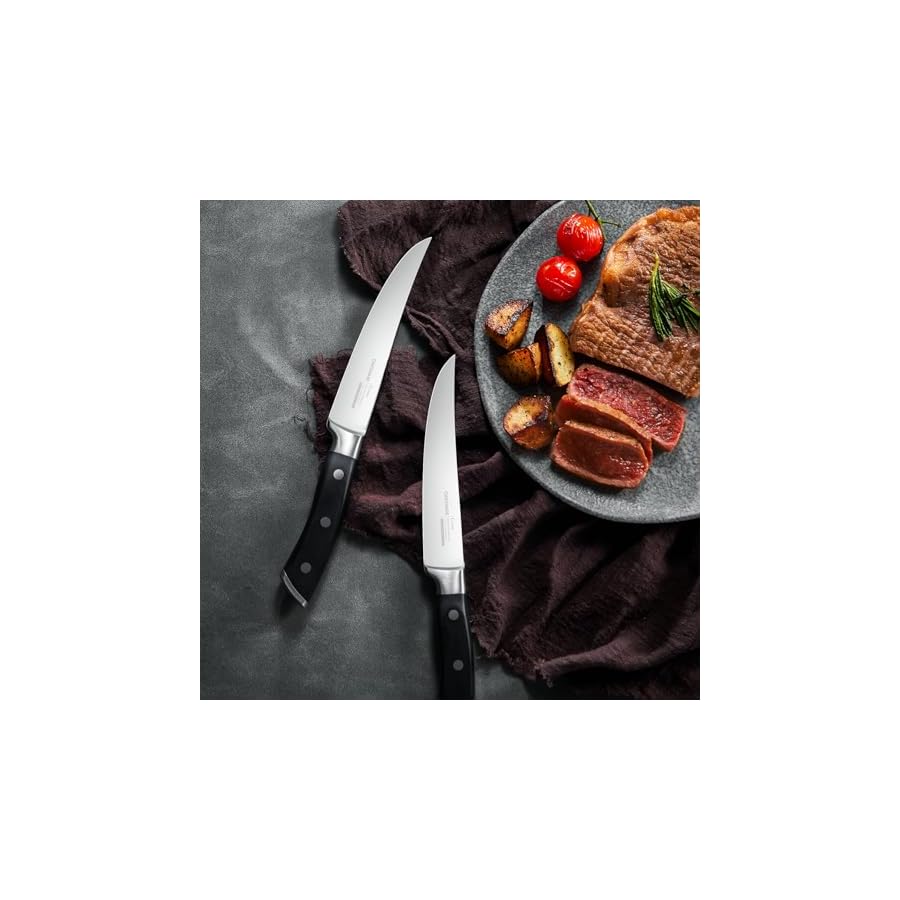 OAKSWARE-Steak-Knives-Set-of-8-with-Walnut-Block-5-inch-Non-Serrated-Steak-Knife-Set-8-Pieces-Straight-Edge-Kitchen-Steak-Knives-Forged-German-Steel-Full-Tang-Handle OAKSWARE Steak Knives Set of 8 with Walnut Block, 5 inch Non Serrated Steak Knife Set, 8 Pieces Straight Edge Kitchen Steak Knives - Forged German Steel - Full Tang Handle