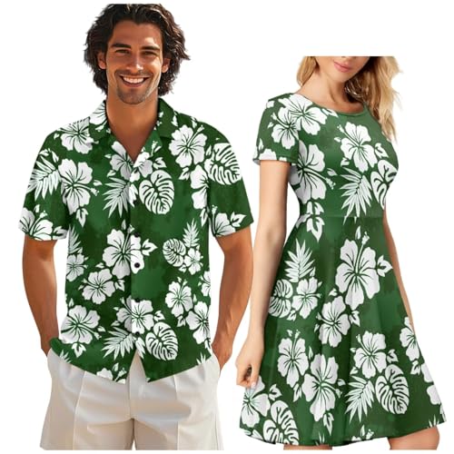 Image of AFPANQZ Couple Matching Outfit Casual Men's Button Down Shirt or Short Sleeve Summer Sundresses Dresses for Women 2026