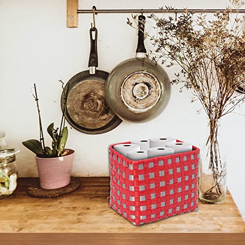 Image of Arnavira Handmade Multipurpose Basket with Lid 4L Used for Organiser, Makeup Items Storage,Kids Tiffin (18x12x19 cm) (Red Silver, X Small)