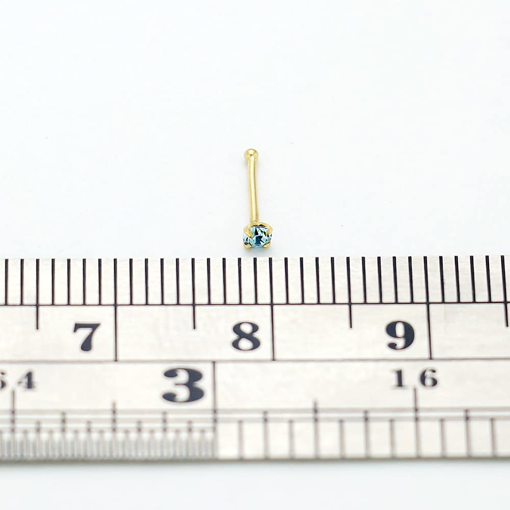 Monster Piercing - 14K Gold Echtgold | Nasenpiercing Nasenstecker Stud | Türkis Kristallstein | Stabstärke: 22G (0,6 mm) | Stablänge: 6mm | Steingröße: 1,5mm bis 2,5mm | Hypoallergen