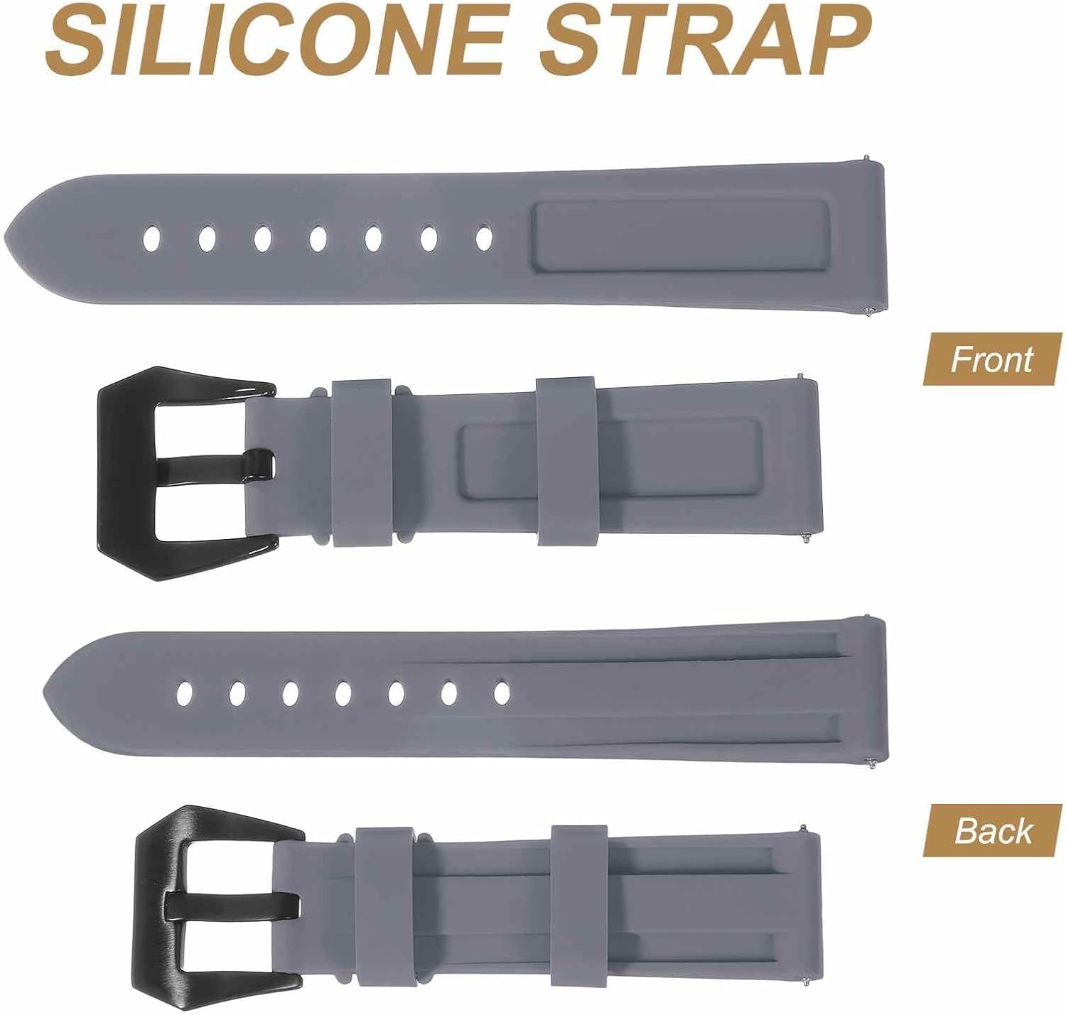 HARFINGTON Silicone Watch Band Quick Release Flexible Soft Rubber H-type Watch Strap with Stainless Steel Clasp Replacement Wristband for Men image 3