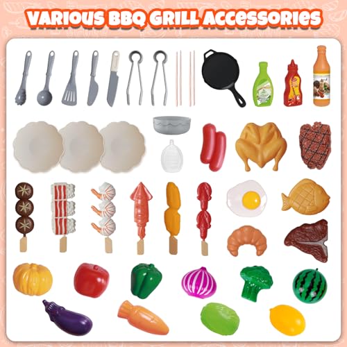 Kids BBQ Grill Playset, Indoor Kitchen Toy, Play Toy Grill Set with Fake Smoke Lights Sounds, Kids Grill Play Kitchen Toys Set with Sink,2-Layer Barbecue Outdoor Play Grill Toy for Toddler Boys Girls - Thumbnail 3