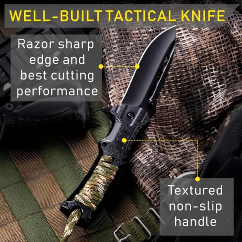 Image of Pocket Knife with 3.74 inch Sharp Blade, Fire Starter, Whistle & Paracord Handle, Liner Lock - Multifunctional Folding Knife for Survival - Camping Gear for Men, Gifts for Husband, Boyfriend, Dad 6772