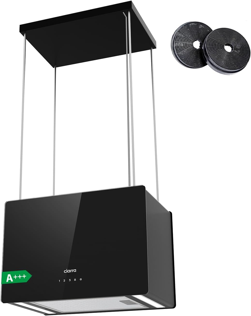 CIARRA CBCB4850 Ceiling Fans 48cm Island Hoods 700m³/h 66dB(A) -LED Display Touch Control Extractor Hoods Extractor Fan Recirculating & Ducting Grease Filter