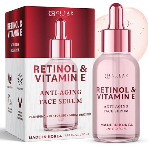Clear Beauty Retinol & Vitamin E Facial Serum – Dermatologist-Tested, Anti-Aging, Hydrating & Revitalizing Korean Skincare – Vegan, Clean Beauty, Cruelty-Free, Sulfate-Free, Non-GMO – 1.69 fl. oz.