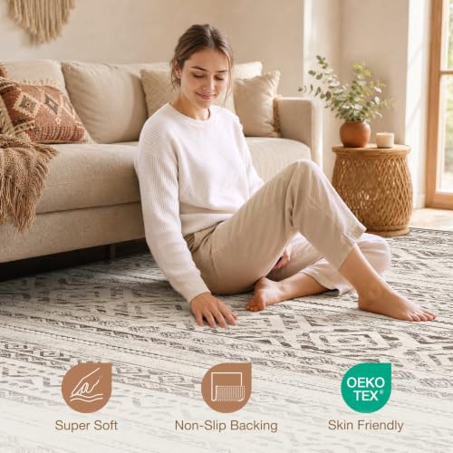 Image of cotiled Boho 5x8 Area Rugs for Living Room: Soft Moroccan Washable Rug