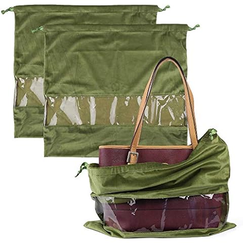 PlasMaller Dust Cover Storage Bags Terylene Flannel Drawstring Pouch with Clear View Window For Handbags Purses Pocketbooks Shoes Boots Set of 2 (21.6 x 19.7 in), Green Cover