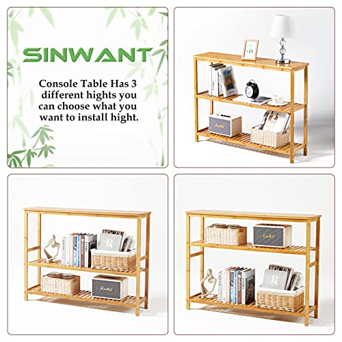 SINWANT Console Tables for Entryway,3 Tier Entryway Table with Shoe Storage,Bamboo Narrow Console Table for Living Room, Bedroom,Foyer,Hallway Table