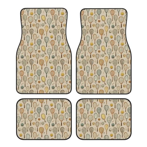 Alfombrillas de Coche universales Impermeables con diseño de Raquetas y Pelotas de Tenis, 1 patrón, Delanteras y traseras, aptas para SUV, Camiones, sedanes y Furgonetas, Juego de 4