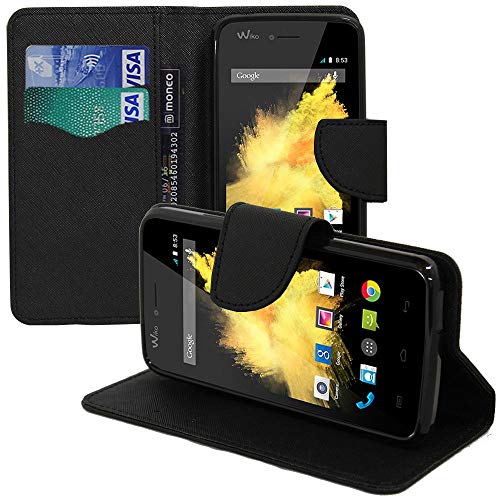 annaPrime Etui Coque Housse pour Wiko Birdy, Etui Portefeuille Support Video Cuir PU Effet Tissu Couleur Noir