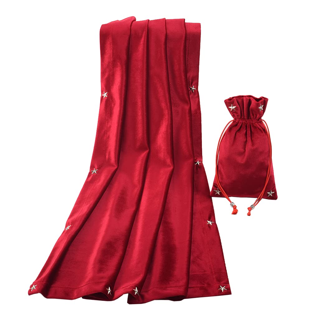 BLESSUME Altar Tarot Card Table Cloth with Tarot Bag Divination Wicca Velvet (Red 5)