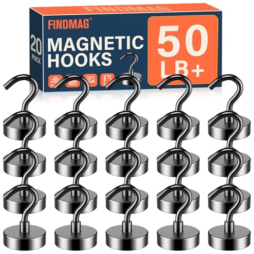 FINDMAG 20 Pack Magnetic Hooks, 50lbs Strong Magnetic Hooks Heavy