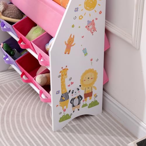 NICEME Kids Bookshelf Kids Bookcase with Toy Storage Unit Drawers, Childrens Book Shelf for Bedroom Playroom (Pink Lion Pattern,Shelf+6 Drawers) - Image 4