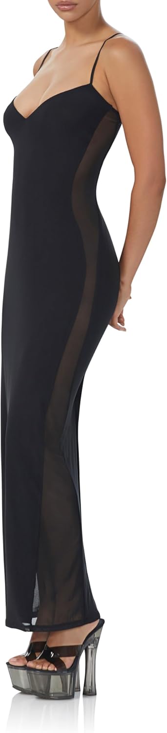 AFRM Womens Alyson Sleeveless Illusion Mesh Maxi Bodycon Dress with Adjustable Spaghetti Straps - Image 3