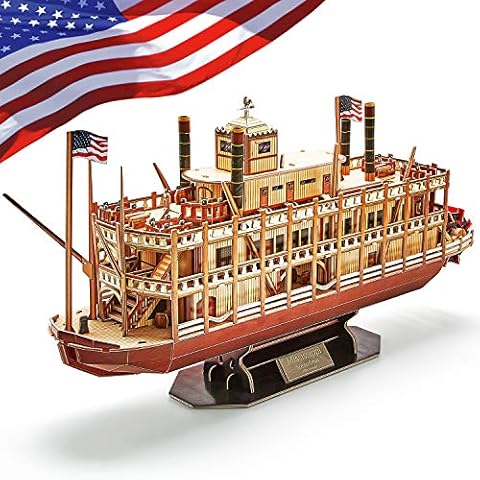 CubicFun Model Kits Ship 3D Puzzles Mississippi Steamboat Jigsaw Puzzles for Adults and Children, US Ship Model Decoration and Gift, 142 Pieces Cover