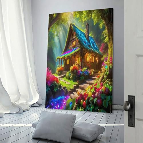 Impression sur toile maison en bois tableau décoration murale