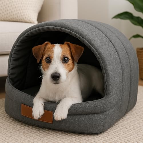 Leanbe Personalisierte Hundehütte/Hundehöhle – Kuscheliges Hundebett mit Namensgravur – Katzenhöhle & Schlafplatz für kleine und große Hunde Hundehaus (Graphit, R1:41x33x28cm)