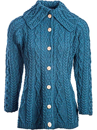 Arran Woolen Mills Ladies 100% Pure Merino Wool Flare Sweater Cardigan with Diamond