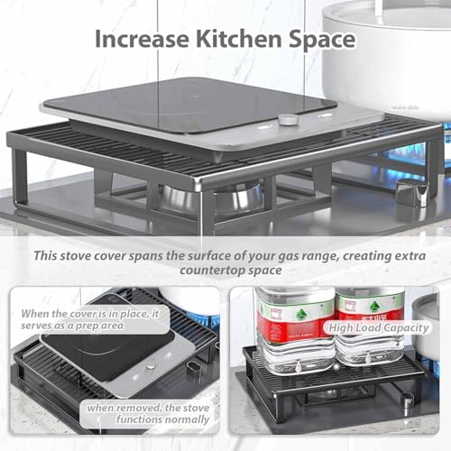 Estante de la cubierta de la placa de cocina del acero inoxidable, bandeja del organizador de la estufa de la inducción antideslizante con el diseño durable de la rejilla para el espacio del contador