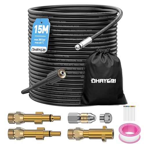 15M Tuyau Deboucheur Canalisation Nettoyage Haute Pression pour Kärcher K2-K7 HD HDS, Lavor, Bosch, Parkside,180Bar Kit Furet Professional avec Buse...