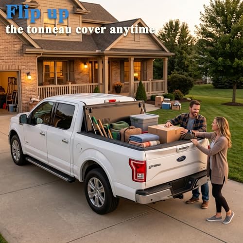 Image of TOMOKA 6ft Standard Bed Low-Profile Flip-Up Hard Tri-Fold Tonneau Cover for 2019-2023 Ford Ranger 6ft Bed