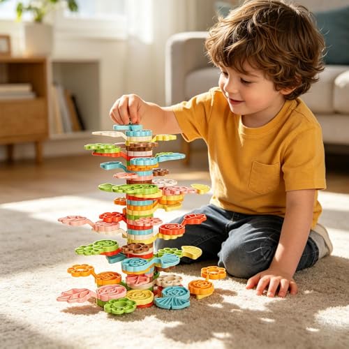 Bloques de construcción de árbol arcoíris: 72 piezas de equilibrio infantil para preescolar 2