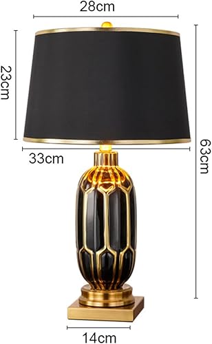 Miniatura 7 de JHKZUDG Lámparas de mesa de cerámica, lámparas de mesa de noche de cerámica de lujo con borde dorado negro con pantalla de tela de tambor negro,