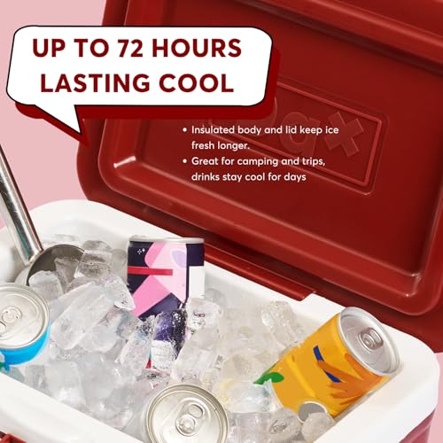 DA 12/26 Quart Small Portable Hard Cooler Ice Chest with Carry Handle, Keep Cool Up to 72 Hours, Lightweight Insulated Cooler for Lunch, Picnics, Camping, Travel (12QT Burgundy) by DA - Image 3
