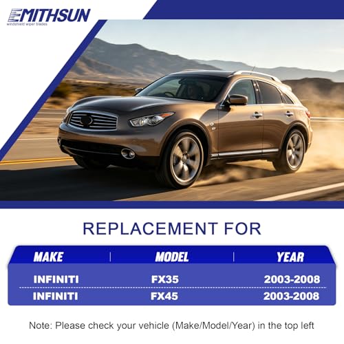 Image of EMITHSUN Replacement for 2003-2008 INFINITI FX35 Windshield Wiper Blades | 22 inch+20 inch+14 inch,OEM Quality,Front & Rear Wipers,Stable & Quiet Performance,All-Seasons Rubber Wiper Blades,Streak-Free Wiping