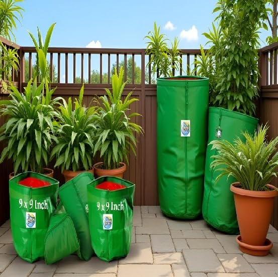 Image of MASHKI HDPE Grow Bags for Home, Terrace & Balcony Gardening - Big Size Vegetable Plant Grow Bags (15x15, 18 inchx18 inch & 24 inchx24 inch - Heavy Duty, UV Stabilized) (4, 15x15 Inches)