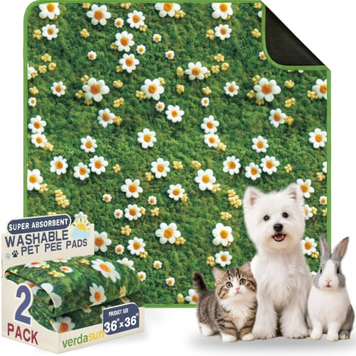 Image of Washable Pee Pads for Dogs, Reusable Puppy Potty Training Pads, Ultra-Absorbent Thick Waterproof Leak-Proof Non-Slip Pads & Mat for Crate, Playpen, Floor, Whelping & Housebreaking , 2 Pack 36 inchx36 inch
