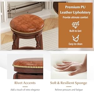 Giantex 24" Swivel Bar Stools Set of 4, Farmhouse Counter Height Stools with Upholstered Seat & Rubber Wood Frame, Round Backless Kitchen Stools, Barstools for Kitchen Island/Breakfast Nook, Walnut Giantex 24 Swivel Bar Stools Set of 4 Farmhouse Counter Height Stools with Upholstered Seat Rubber Wood Frame Round Backless Kitchen Stools Barstools for Kitchen IslandBreakfast Nook Walnut