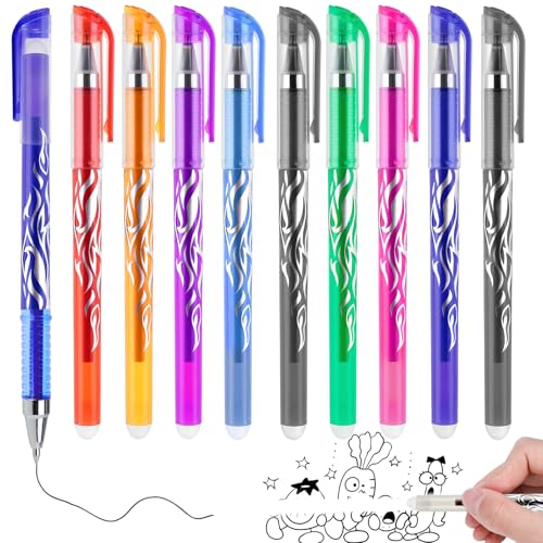 Thboxes 10 Pcs Erasable Gel Pens, 0.5 mm Eraser Pens with Rubbers on the End Colored Ink Rub out or School Homework Office Notes Kids Adults Writing Drawing Stationery Supplies