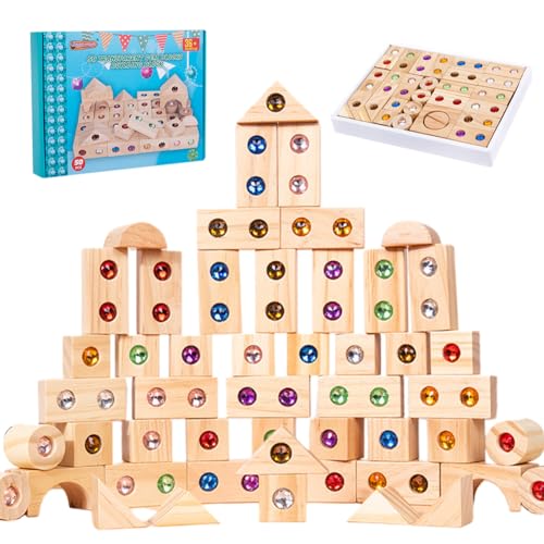 Piashow Sensorik Bausteine Regenbogen Bausteine Holz Regenbogen-Stapelblock Stapelspielzeug Sensorische Bausteine für Kinder Sensorik-Konstruktionsspielzeug für jungèn (50)