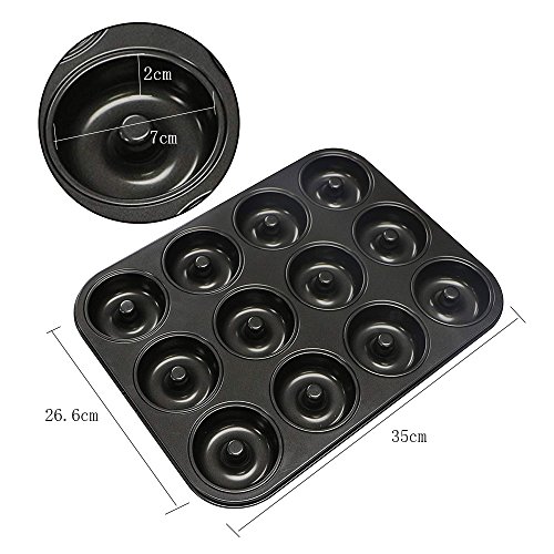 webake Doughnut Mould 12 Hole Non Stick Baking Tin Carbon Steel Donut Mould for Begal Sandwich, Doughnut, Brownies ø7 cm - Image 3