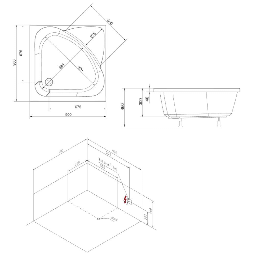 CARMEN Duschwanne 90x90cm, 30cm tief, weiß