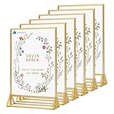 DESONAUT 6 Pack Acrylic Sign Holder 5 x 7 Inchs, Double Sided Gold Picture Frame Stand up Table Top Sign Holders, Clear Display Stand Menu Flyer Holder for Wedding Party