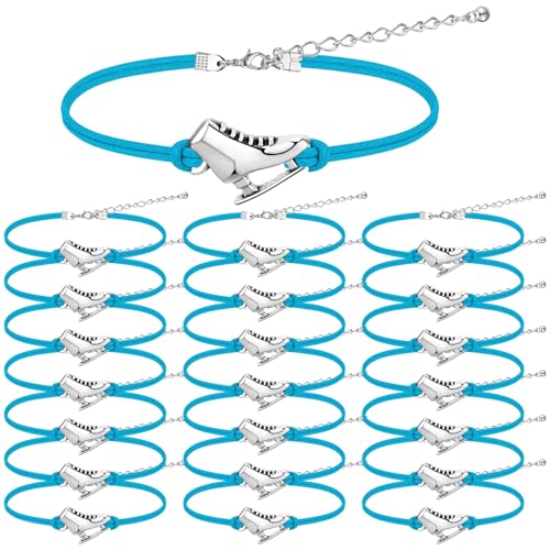Funtery 24 Pcs Ice Skating Party Favors Colorful Ice Skating Bracelet Skater Birthday Gifts Sports Goodie Items Bulk for Women Men Skater Lover(Blue)