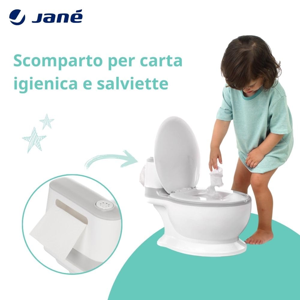 Jané First Potty - Vasino per l'apprendimento, con Suono, Facile da Pulire, Antiscivolo, Antischizzo, Vaschetta Rimovibile