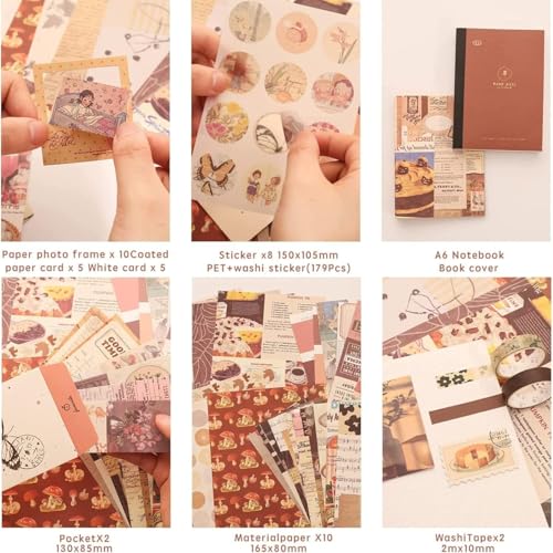 Image of yifely Paper Vintage Aesthetic Scrapbook Kit Scrapbooking Supplies Kit with Bullet Junk Journal,Stationery,A6 Grid Notebook with Graph Ruled Page DIY Journaling Gift for (Vintage Scrapbook)