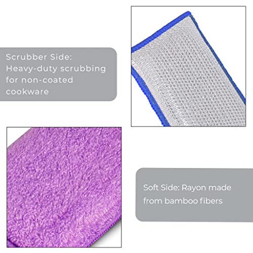 Image of Smart Design Heavy Duty Scrub Sponge with Bamboo Odorless Rayon Fiber - Set of 3 - Ultra Absorbent - Soft and Metallic Scrub - Cleaning, Dishes, and Hard Stains - Kitchen - Violet Blue Coral
