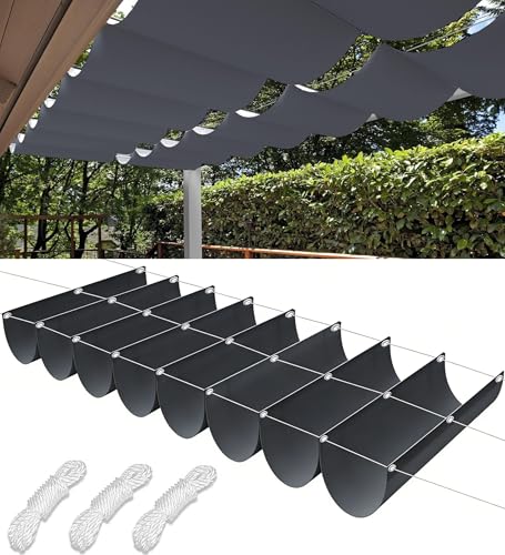 Retractable Wave Sun Shade Sail Waterproof 3x10 FT Sun Shade for Outdoor Garden UV Block Sunshade Cloth Canopy with Rope for Yard Deck Lawn Garden Patio Carport Dark Gray