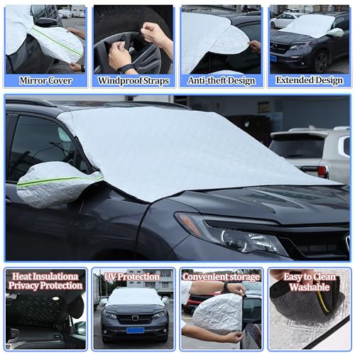 Image of Windshield Snow Cover Compatible with Honda Pilot 2003-2024, Car Snow Cover, Front Windshield Sunshade, Exterior Windscreen Sun Shade, UV-Rays Sun Ice Snow Frost Protector, 4-Layer Windshield Cover