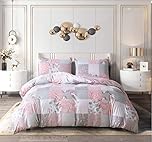 PRIME LINENS 4 Pcs Double Floral Grey Duvet Cover Set 4 Pcs Brushed Microfibre Quilt Cover Bedding Set With Pillow Cases and Extra Fitted Sheet Included